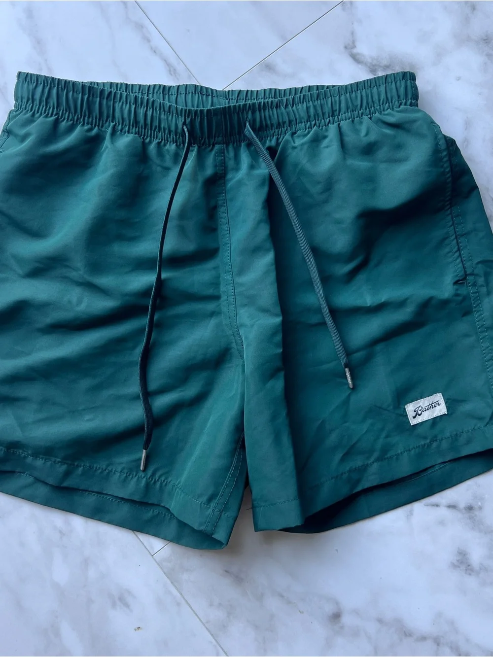 Men's Green Bather Swim Trunks with Drawstring